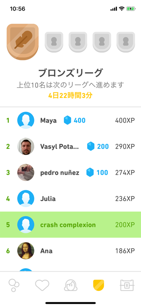 無料アプリで通勤中や暇な時間で英語の勉強　Duolingoのアプリ画面　ランキング