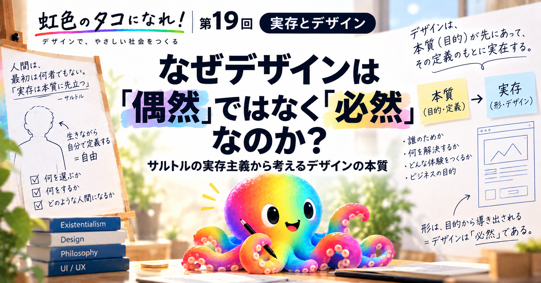 なぜデザインは「偶然」ではなく「必然」なのか？サルトルの実存主義から考えるデザインの本質｜虹色のタコになれ！第19回【実存とデザイン】